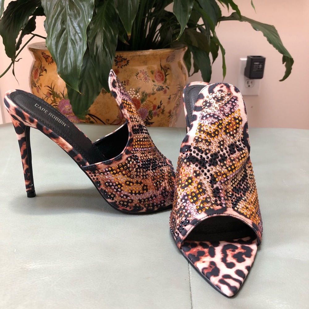 Cape Robbin Leopard and Sequin Sandal Mules